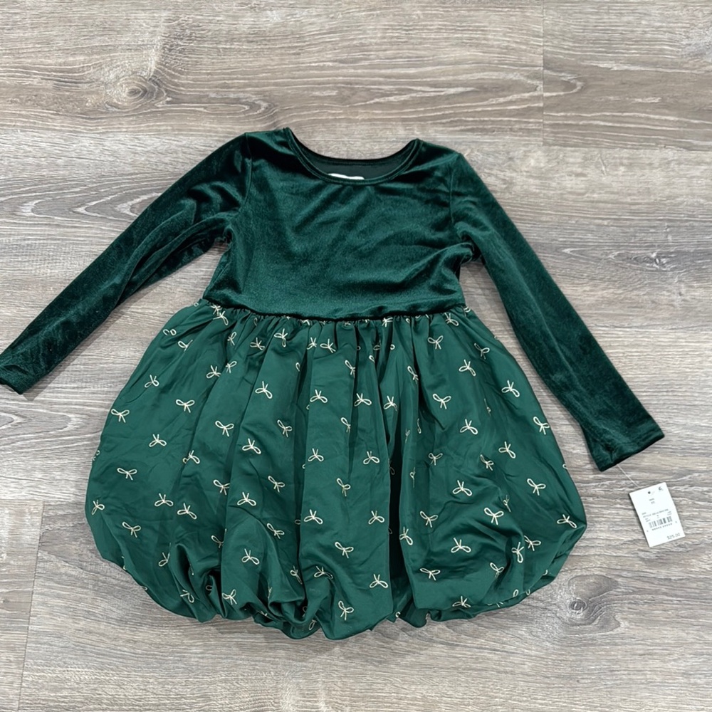 Charming Green Velvet Kids Dress